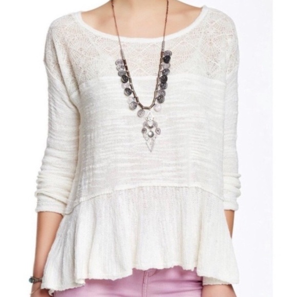 Free People Tops - Free People Cream Lace Knit Top Size XS